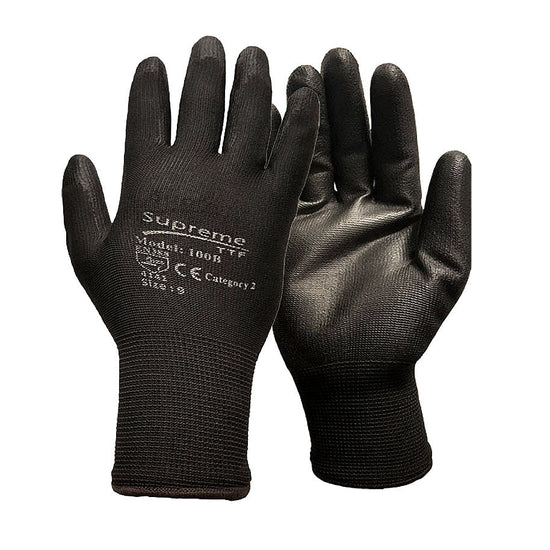 Black 100BB general handling gloves, The gloves have a black PU coating and is optimised for dexterity. Perfect for general handling.