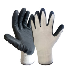 WHITE AND GREY 103WG general handling glove, This glove is Nitrile coated and has grey elasticated cuffs.