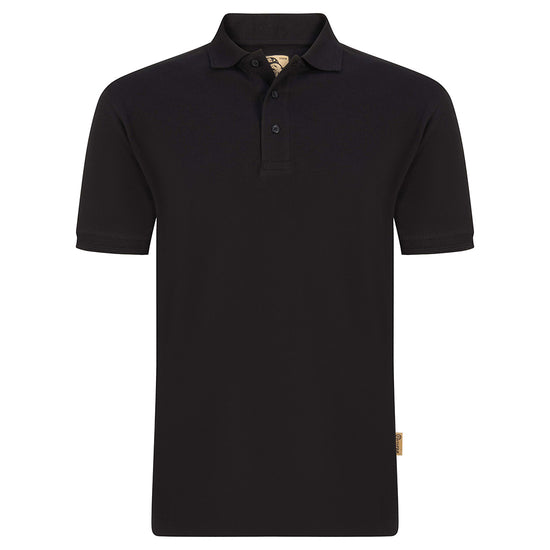 Orn Workwear Osprey EarthPro Poloshirt with button up collar in black.