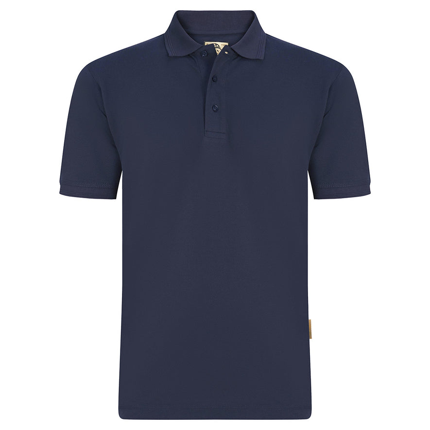 Orn Workwear Osprey EarthPro Poloshirt with button up collar in navy.