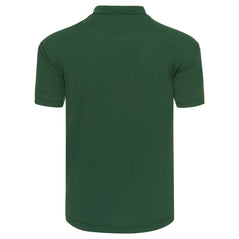 Back of Orn Workwear Osprey EarthPro Poloshirt with button up collar in bottle green.