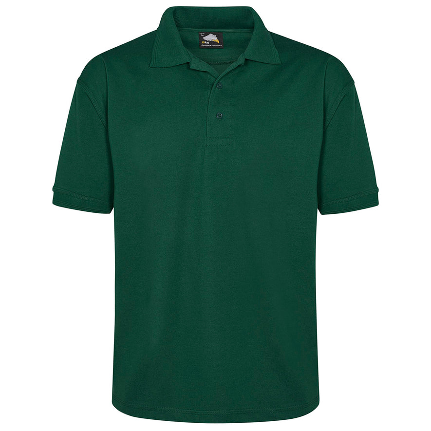Orn Workwear Eagle Poloshirt with button up collar in bottle green.