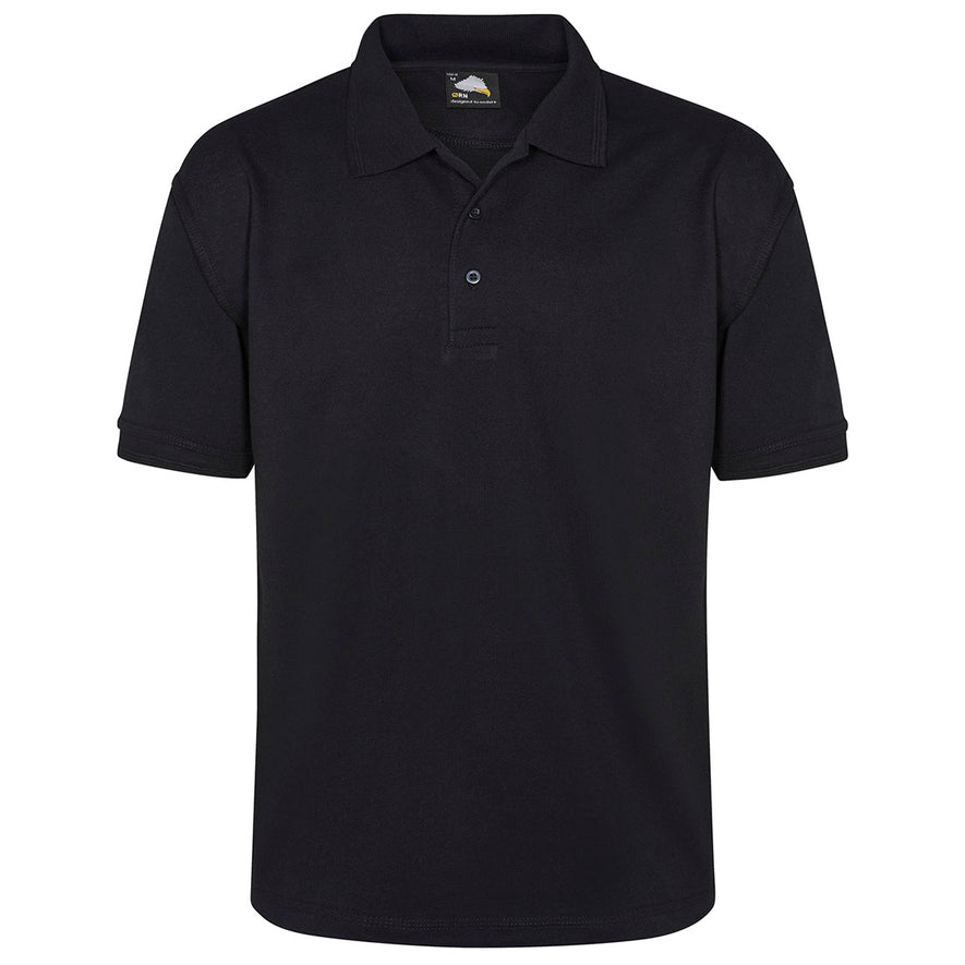 Orn Workwear Eagle Poloshirt with button up collar in black.