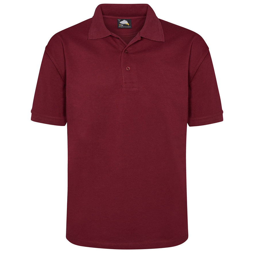 Orn Workwear Eagle Poloshirt with button up collar in burgundy.