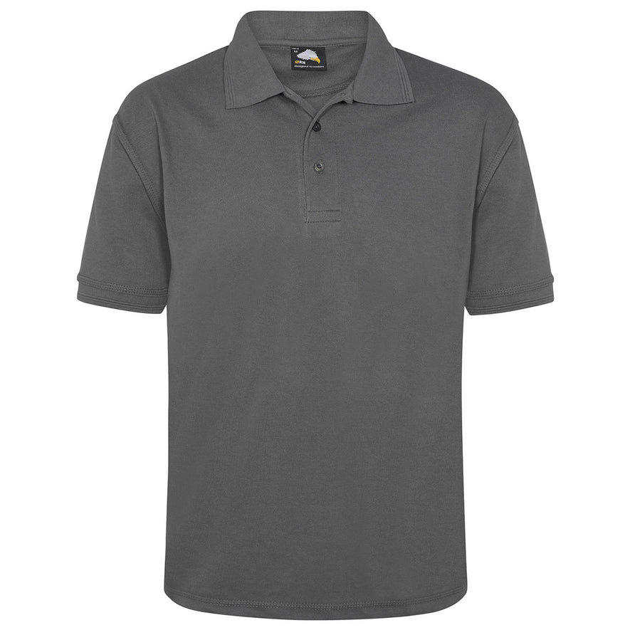 Orn Workwear Eagle Poloshirt with button up collar in graphite.