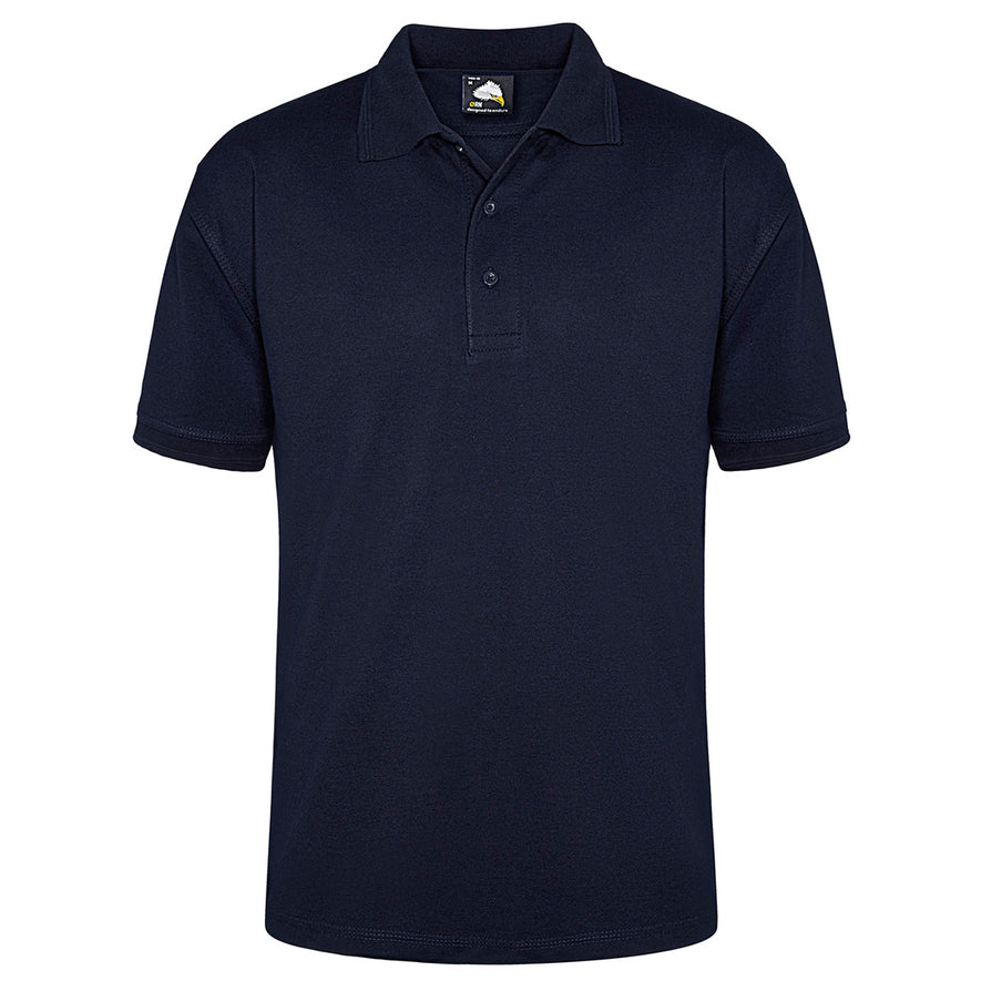 Orn Workwear Eagle Poloshirt with button up collar in navy.