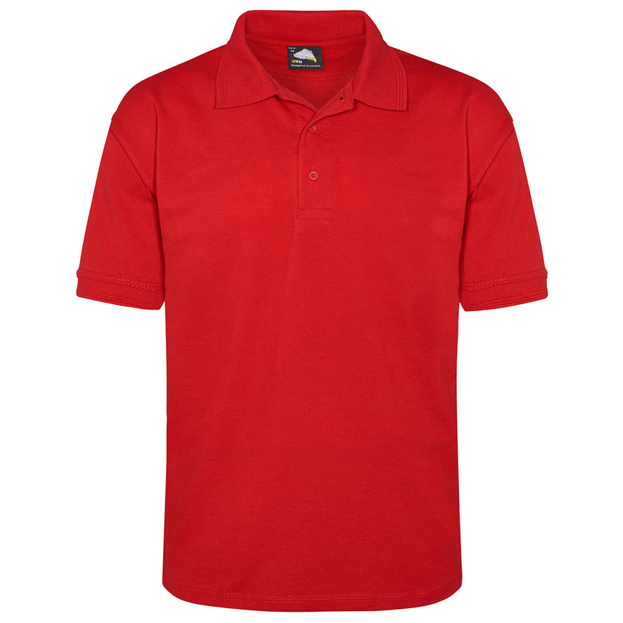 Orn Workwear Eagle Poloshirt with button up collar in red.