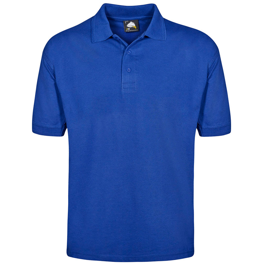 Orn Workwear Eagle Poloshirt with button up collar in royal blue.