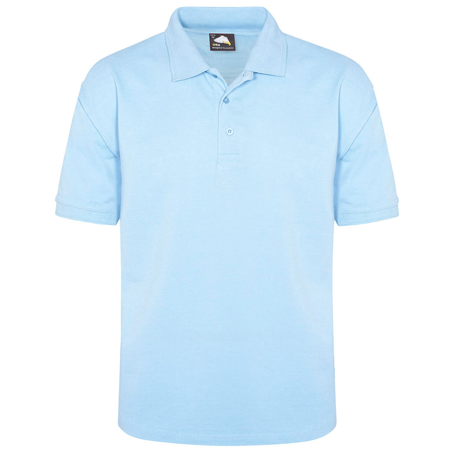 Orn Workwear Eagle Poloshirt with button up collar in sky blue.