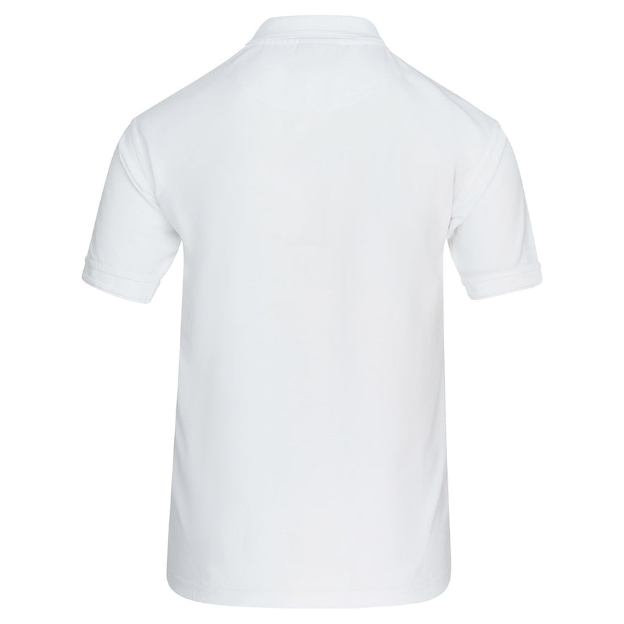 Back of Orn Workwear Eagle Poloshirt with button up collar in white.