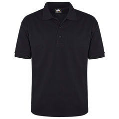 Orn Workwear ORN Petrel 100% Cotton Poloshirt with button up collar in black.