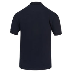 Back Of Orn Workwear Warbler Stud Poloshirt with button up collar in navy.