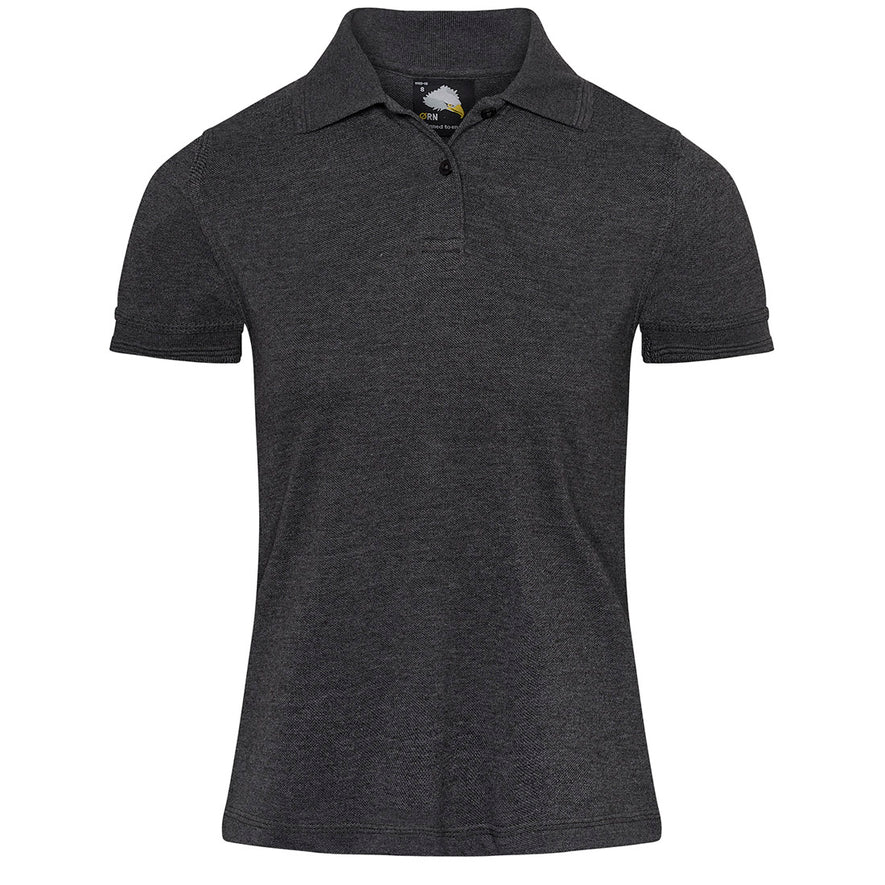 Orn Workwear Wren Ladies Poloshirt with button up collar in charcoal.