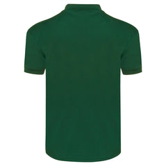 Back of Orn Workwear Oriole Wicking Poloshirt with button up collar in bottle green.