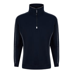 Orn Workwear Crane-1/4-Zip-Sweatshirt with zip neck collar in navy with contrast grey stitching.