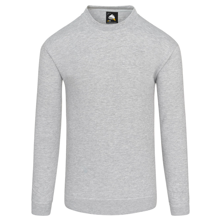 Orn Workwear Kite Sweatshirt with round neck collar in ash.
