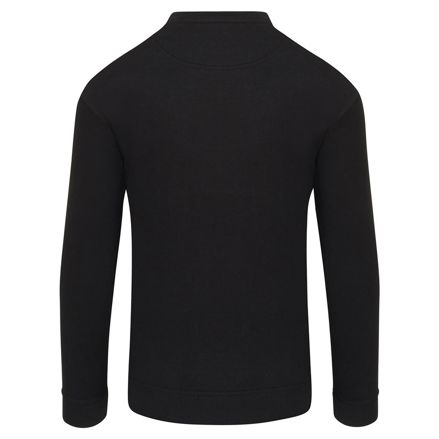 Back of Orn Workwear Kite Sweatshirt with round neck collar in black.