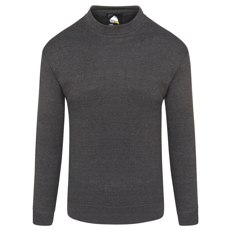 Orn Workwear Kite Sweatshirt with round neck collar in charcoal.