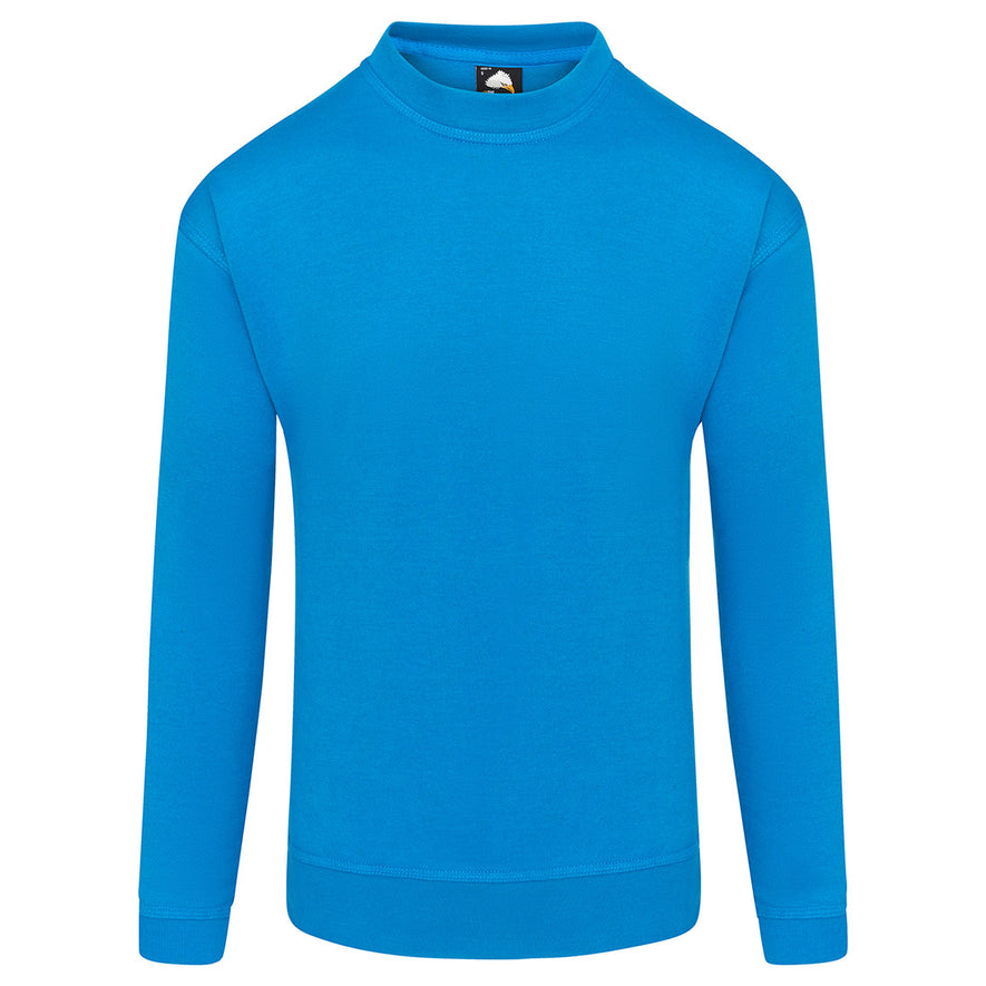 Orn Workwear Kite Sweatshirt with round neck collar in reflex blue.