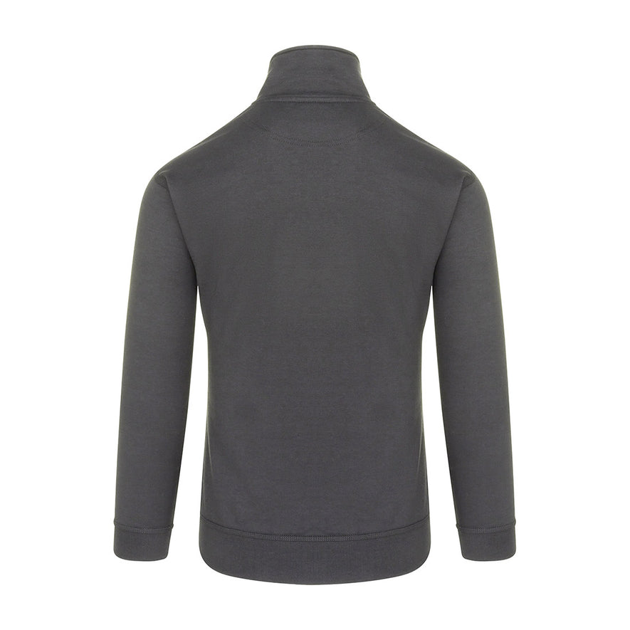 Back of Orn Workwear Grouse 1/4 Zip up Sweatshirt in black with white lining on the collar.