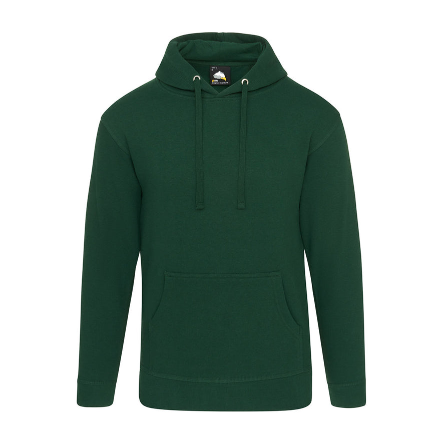 Orn Workwear Owl Hoodie with front pocket in bottle green.