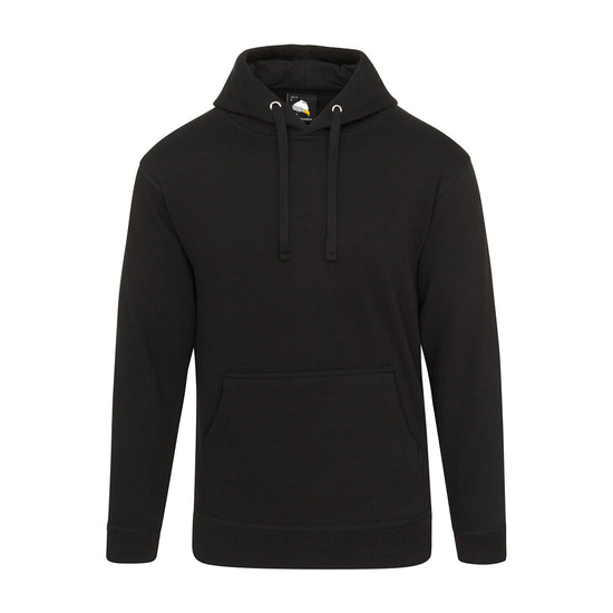 Orn Workwear Owl Hoodie with front pocket in black.