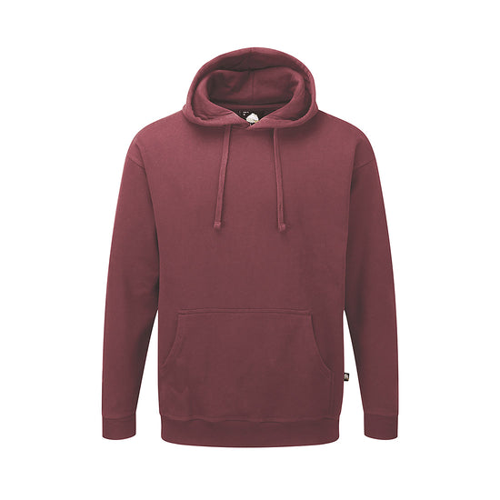 Orn Workwear Owl Hoodie with front pocket in burgundy.