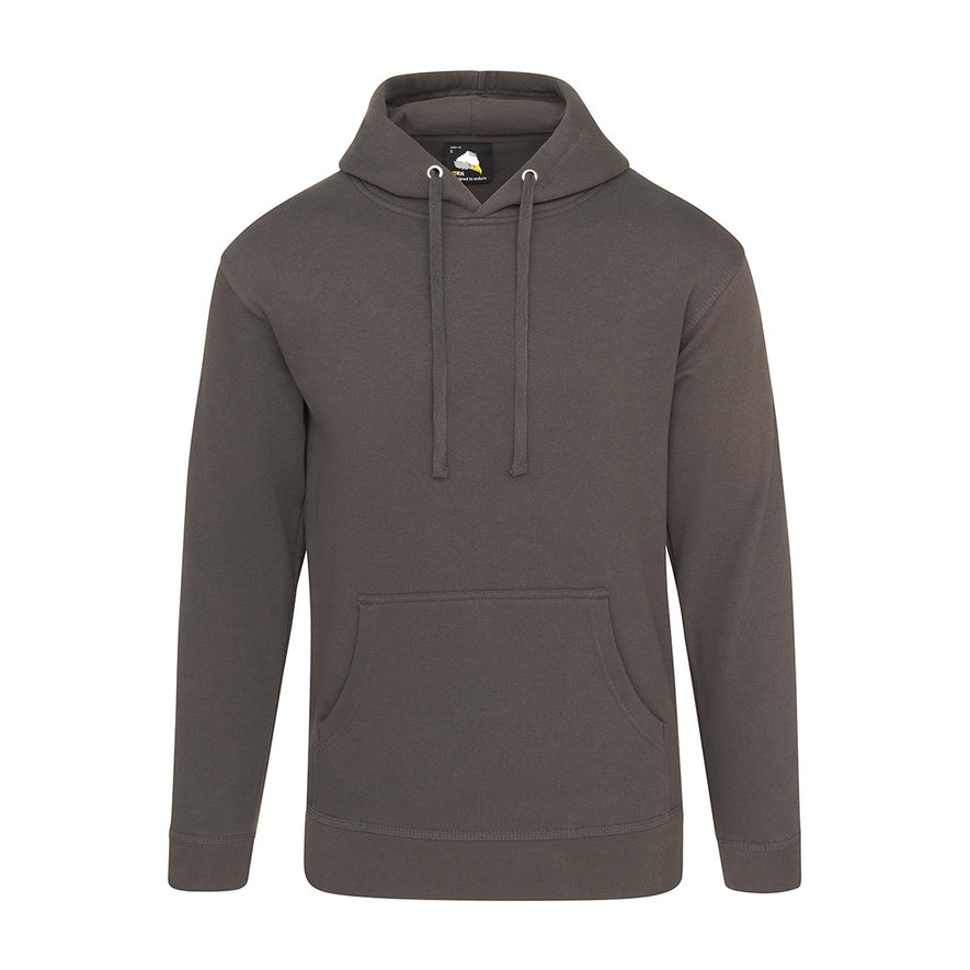 Orn Workwear Owl Hoodie with front pocket in graphite.