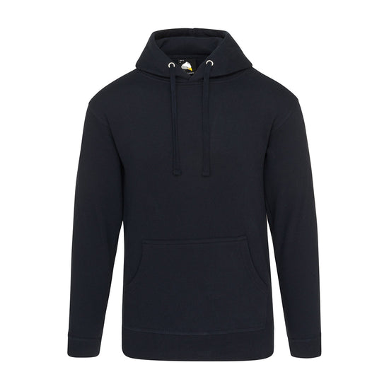 Orn Workwear Owl Hoodie with front pocket in navy.