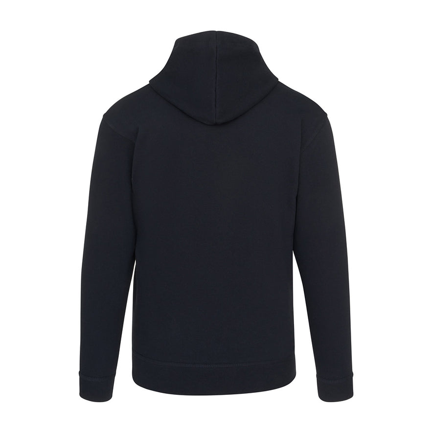 Back of Orn Workwear Owl Hoodie with front pocket in navy.