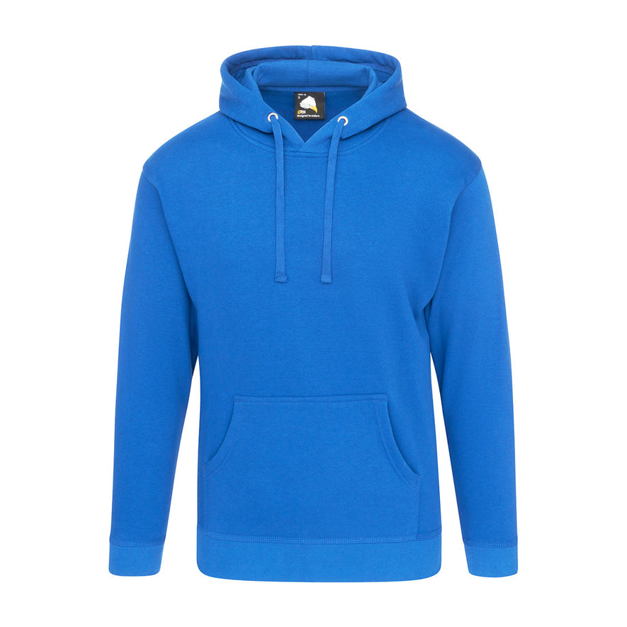 Orn Workwear Owl Hoodie with front pocket in reflex blue.