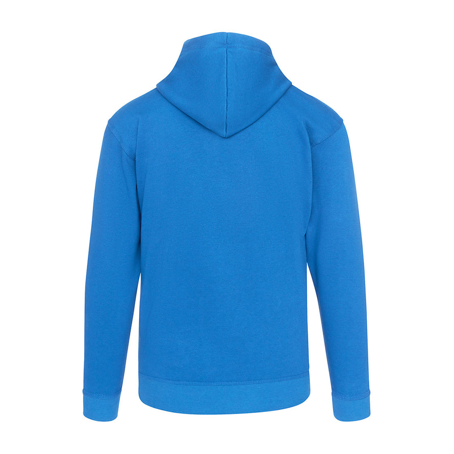 Back of Orn Workwear Owl Hoodie with front pocket in reflex blue.