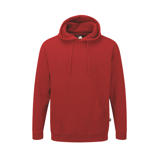 Orn Workwear Owl Hoodie with front pocket in bottle red.