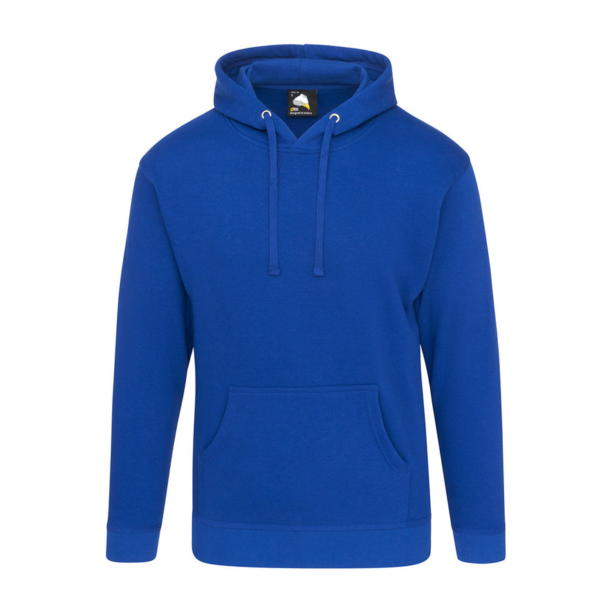 Orn Workwear Owl Hoodie with front pocket in bottle royal blue.