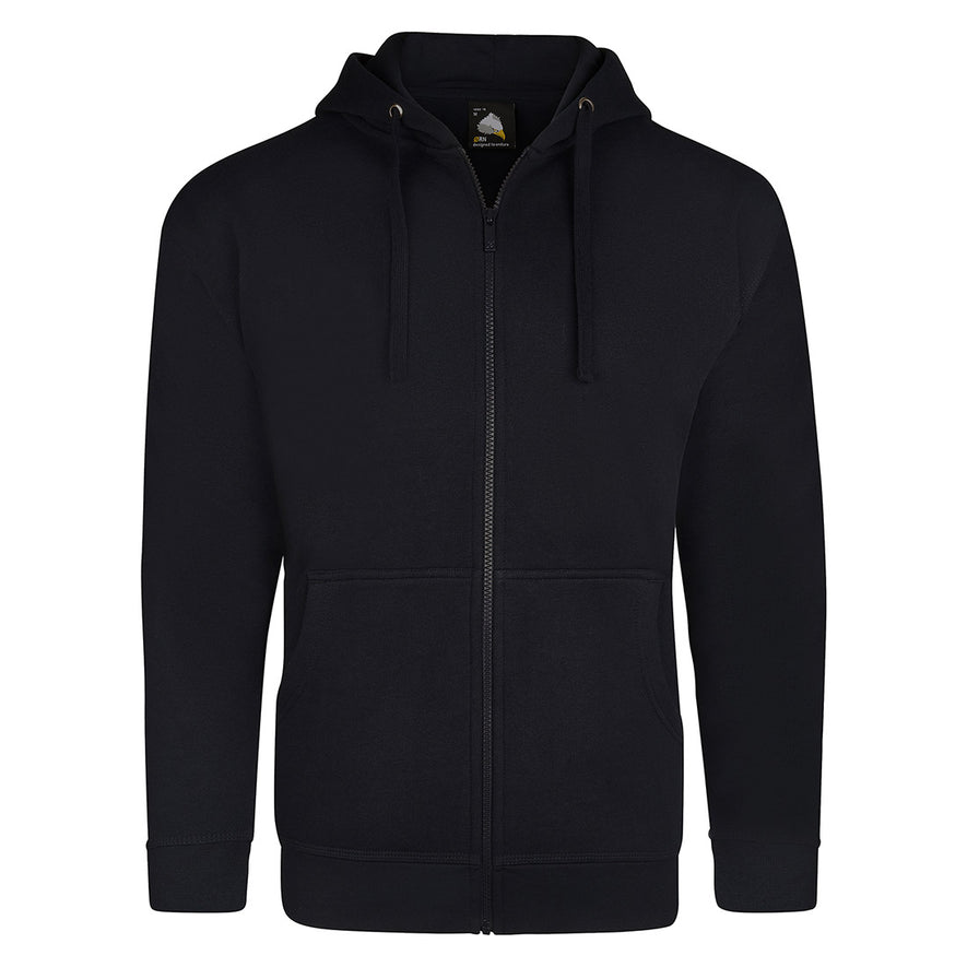 ORN Workwear Macaw Zipped up Hoodie with two front pockets in black.