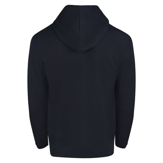 Back of ORN Workwear Macaw Zipped up Hoodie with two front pockets in black.