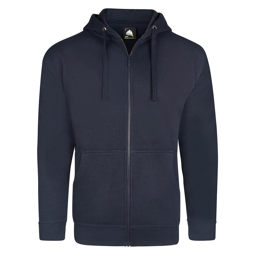ORN Workwear Macaw Zipped up Hoodie with two front pockets in navy.