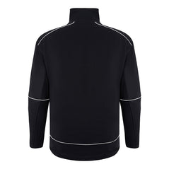 Back of ORN Workwear Fireback 1/4 Zip Sweatshirt in black withwhite stitching for contrast through out.