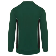 Back of ORN Workwear Silverswift Sweatshirt in bottle green with black contrast on the sides and white stitching for contrast through out.