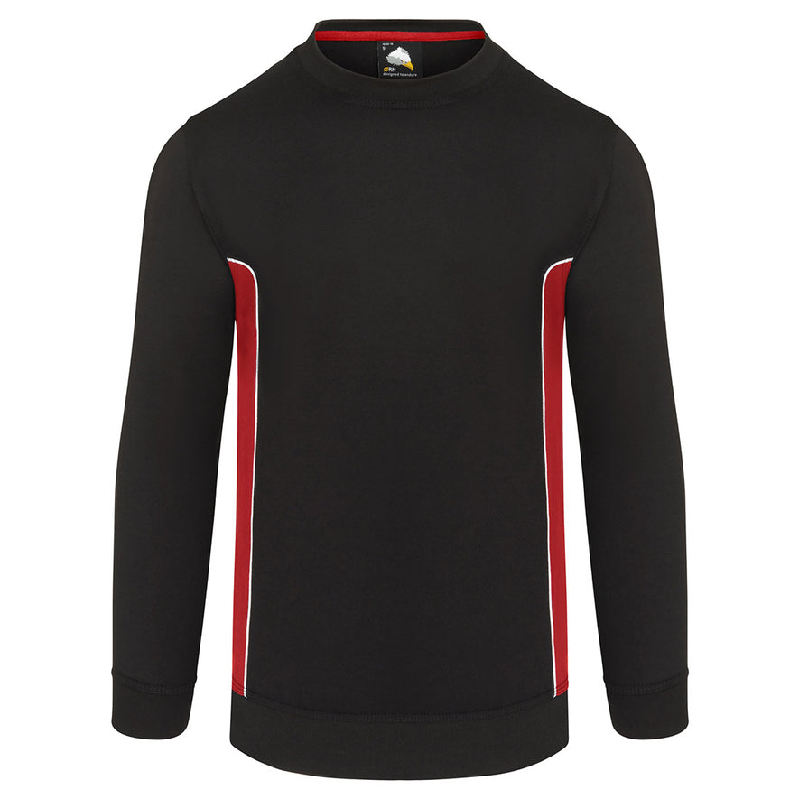 ORN Workwear Silverswift round neck Sweatshirt in black with red contrast on the sides and white stitching for contrast through out.