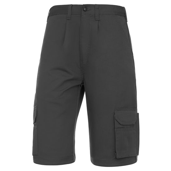 Orn Workwear Condor Shorts in graphite grey with button fasten, belt loops and cargo style pockets.