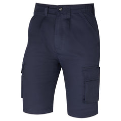 Orn Workwear Condor Shorts in navy with button fasten, belt loops and cargo style pockets.