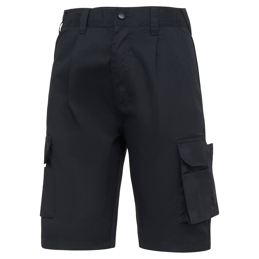 Orn Workwear Ladies Combat Shorts in black with button fasten, belt loops and cargo style pockets.
