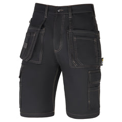 Orn Workwear Merlin Tradesman Shorts in black with button fasten, belt loops, Tradesman extra pockets and cargo style pockets.