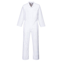 White food coverall with full body coverage.