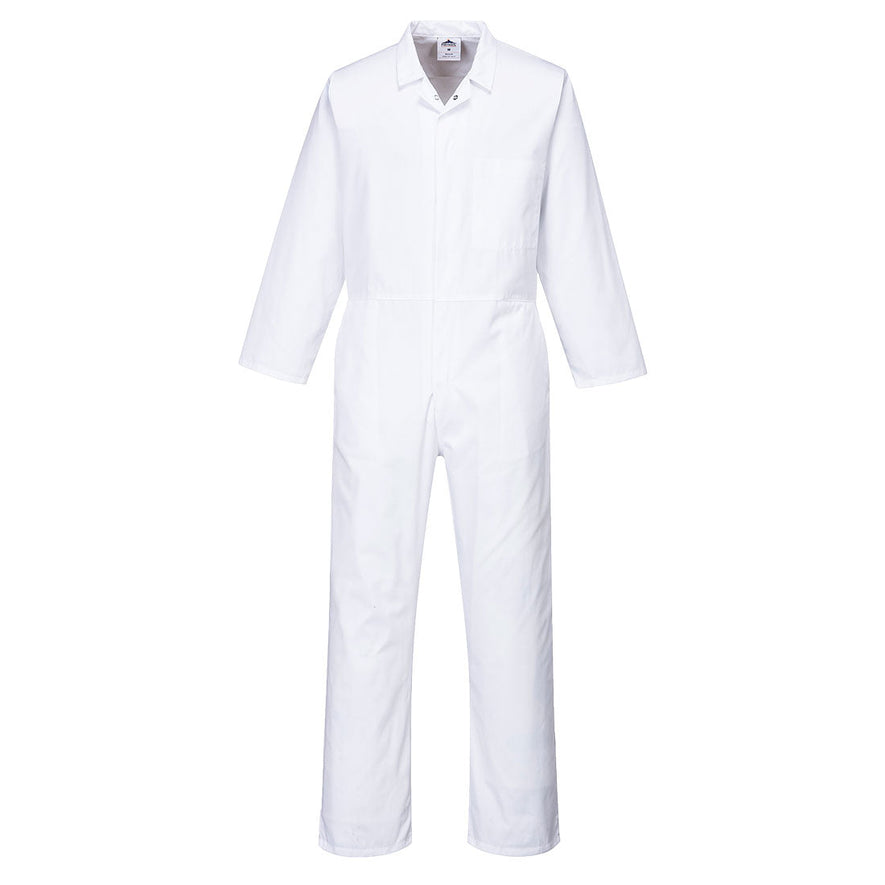 White food coverall with full body coverage.