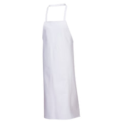 White food industry apron with a new k tighten.