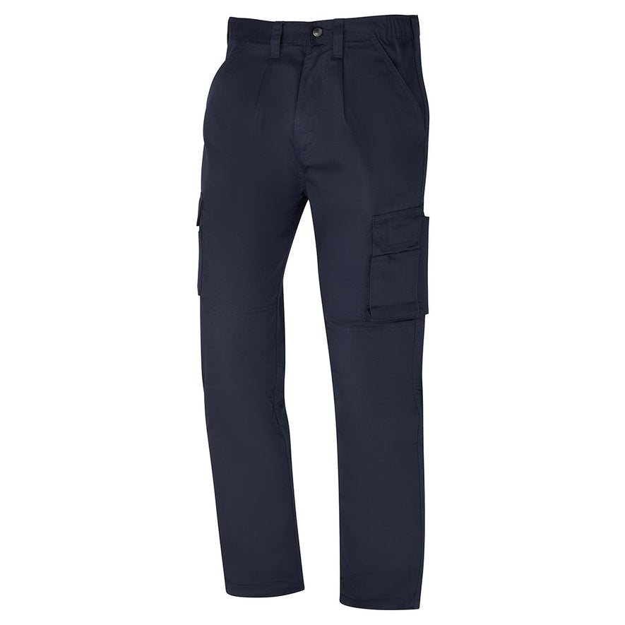 Orn Workwear ORN Condor Combat Trouser in navy with button fasten, belt loops and cargo style pockets.