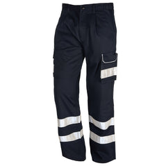 Orn Workwear ORN Condor Combat Trouser Hi-Vis Bands in navy button fasten, belt loops and cargo style pockets.