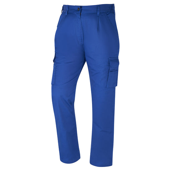 Orn Workwear ORN ladies Condor Combat Trouser in royal blue with button fasten, belt loops and cargo style pockets.